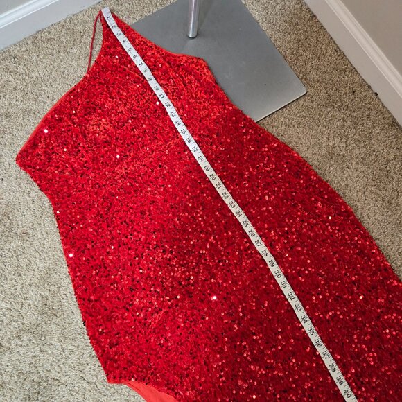 2XL (fits 16-18ish) Unbranded Red Velvet Sequin One-Shoulder Bodycon Gown Dress - Picture 10 of 11